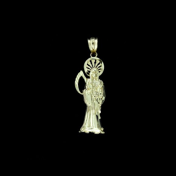 Real 10K Yellow Gold Santa Muerte Grim Reaper Pendant - Picture 3 of 5